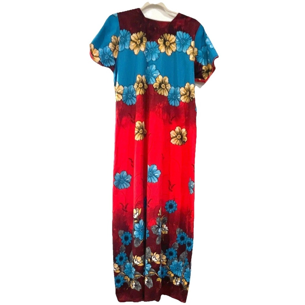 Riyaa Floral Maxi House Dress Red Blue Yellow Short Sleeve Pocket XL Lounger